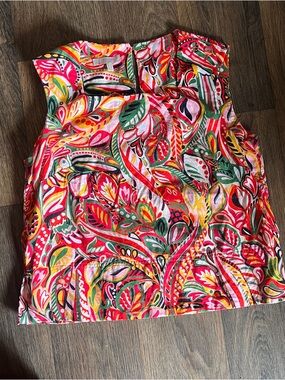 Boho Tropical Colorful 100% Flax Linen Paisley Hobbs London Top Size 8